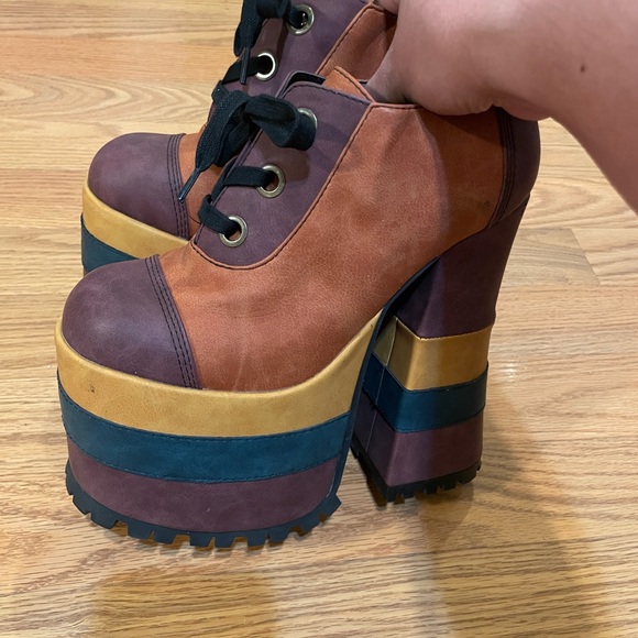 Dolls Kill Current Mood Chunky Platform Lace-Up Shoes Retro 70's Colors - Picture 11 of 13
